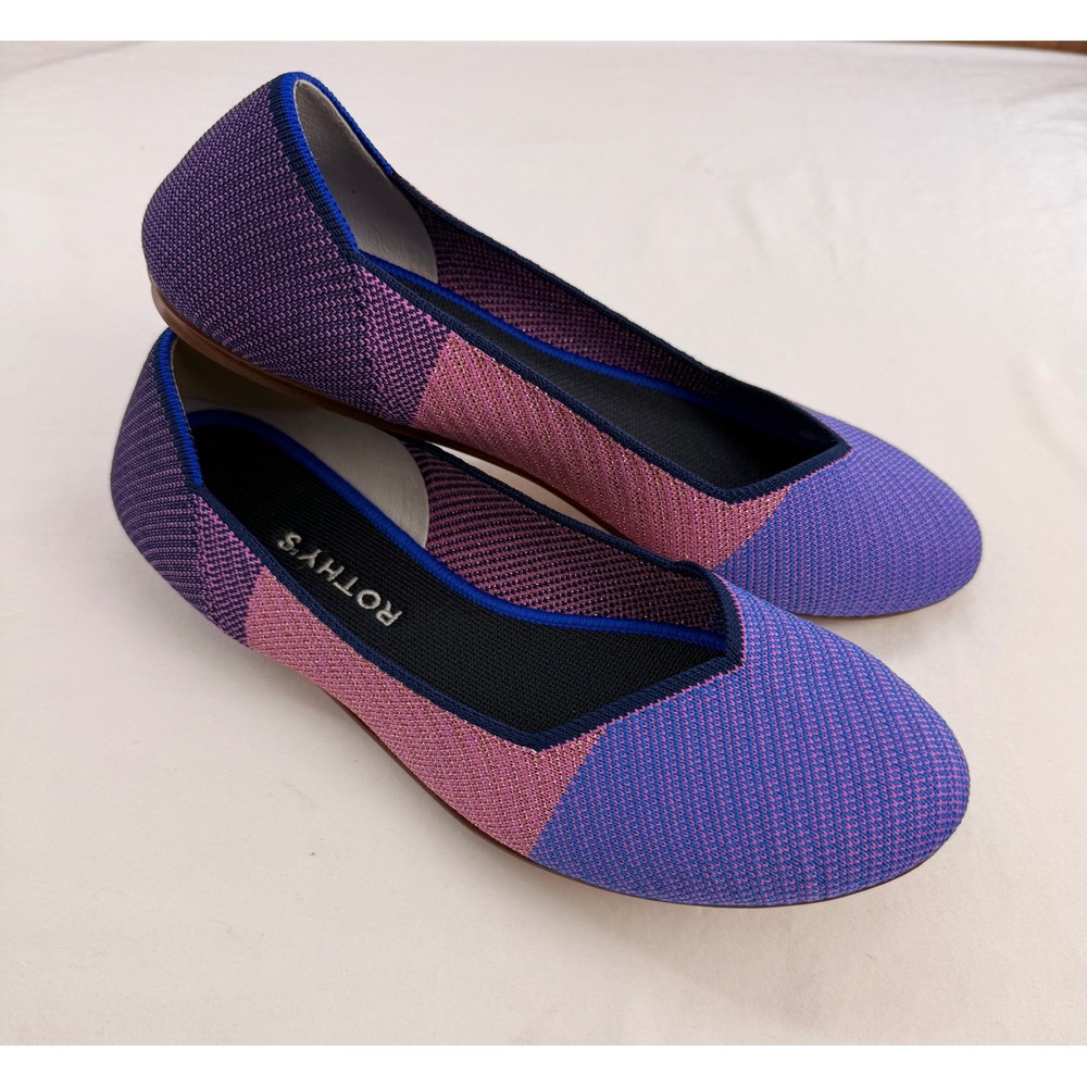 Rothys The Flat Purple Pink Blue Metallic Colorblock Round Toe Flats Size 10
